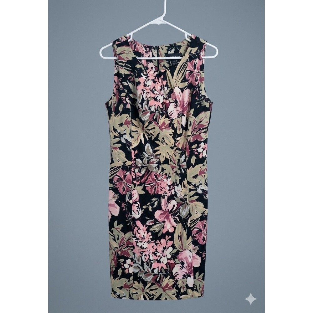 Connected Apparel Floral Sleeveless Sheath Dress Women Size 10 Black Pink Career